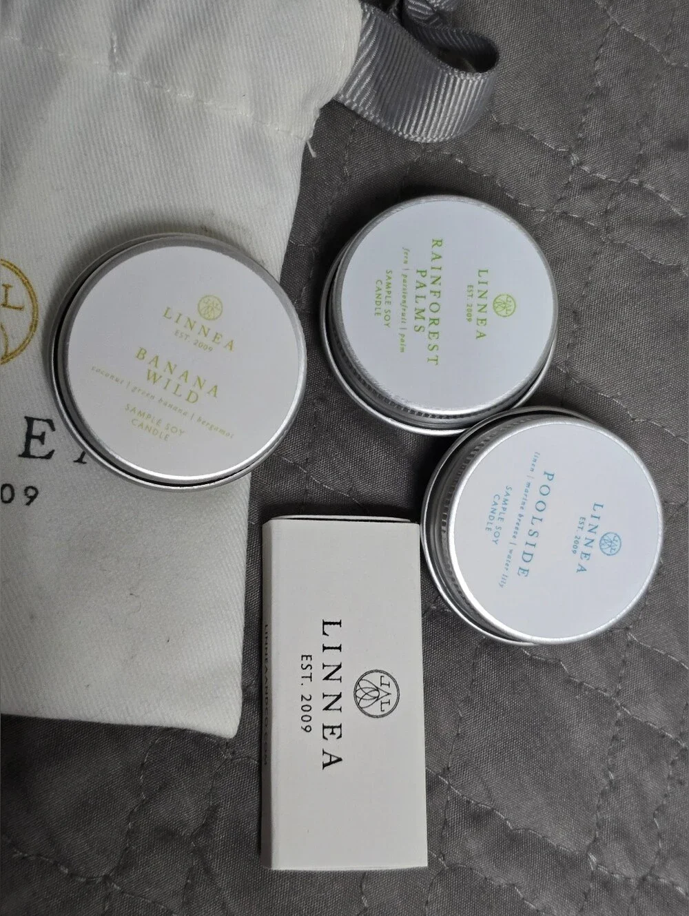 NWT LINNEA Summer Escape 3-Candle Discovery Set + Matches & Pouch
